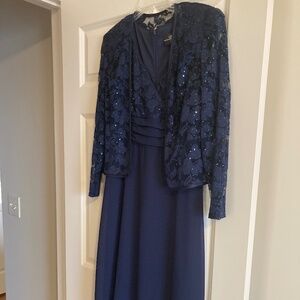 R&M Collection Navy Blue ankle length dress with lace cover up  size 8P